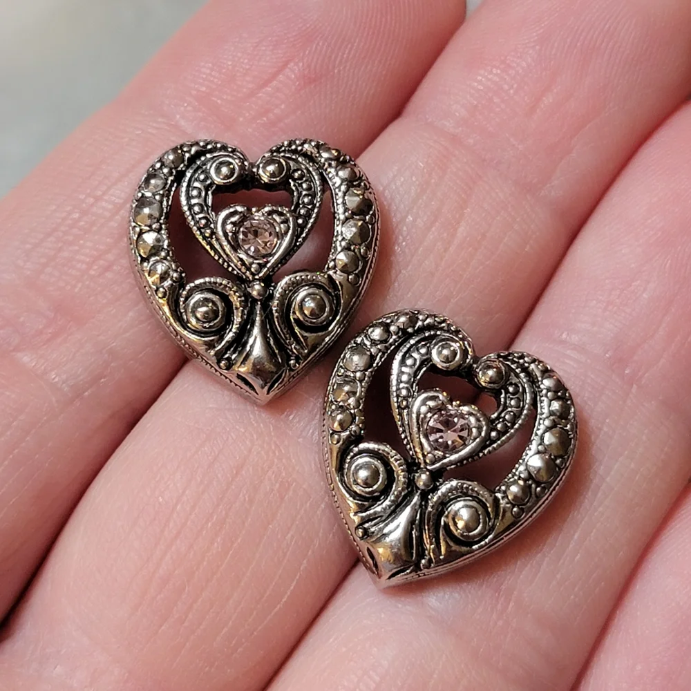 1994 Vintage Avon Elegant Era Crystal Heart Faux Marcasite and Amethyst Earrings